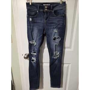 Indigo Rein Skinny Distressed Stretch Blue Denim Curvy Ankle Size 9 Womens